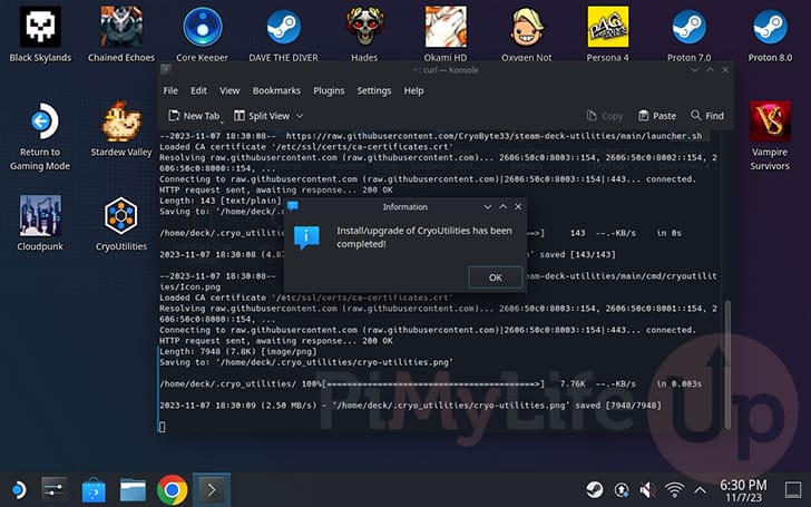CryoUtilities successfully installed to the Steam Deck