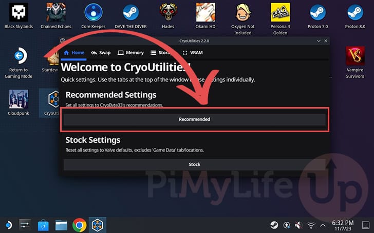 Choose recommended CryoUtilities settings for the Steam Deck
