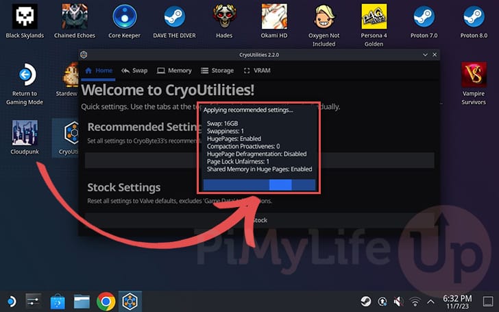 Applying CryoUtilities Recommended Settings to the Steam Deck