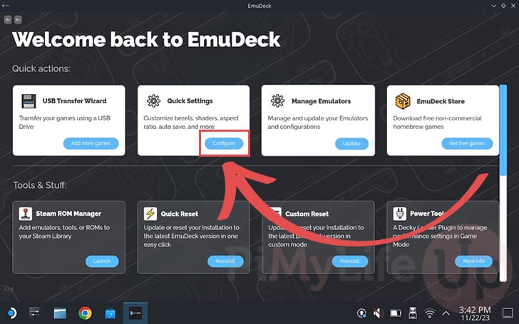Open EmuDeck Quick Settings on the Steam Deck