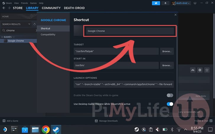 Rename Chrome to GeForce NOW in your Steam Deck Library