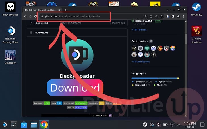 Got to Decky Loader GitHub on Steam Deck
