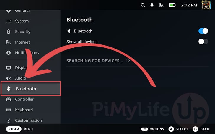 Change to Bluetooth Menu