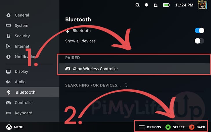 Xbox Controller paired to the Steam Deck