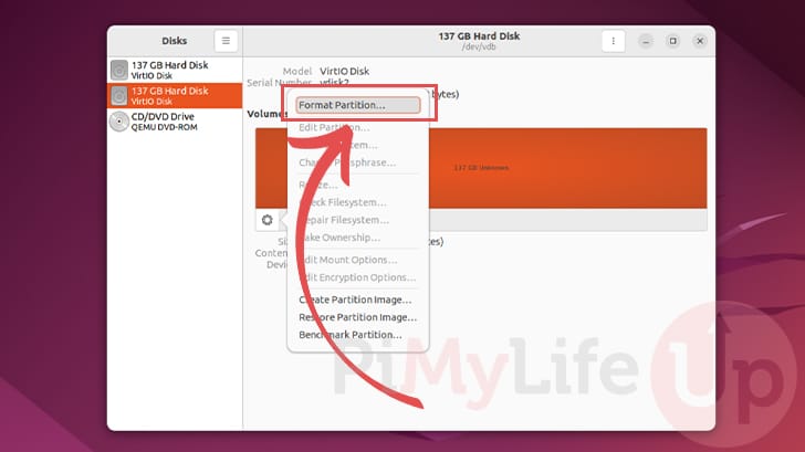 Open Format Partition Screen