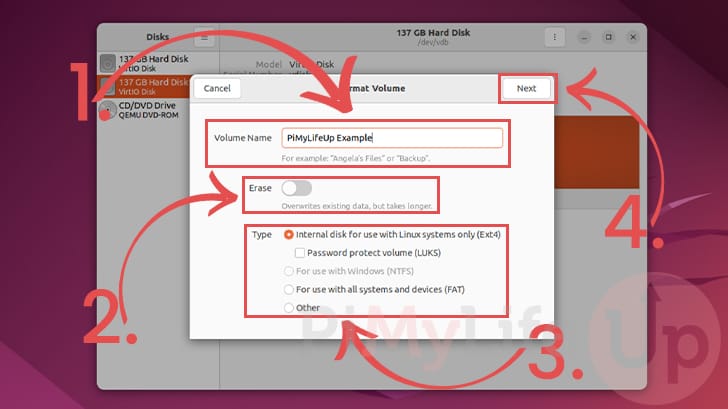 Choose Disk Format Options on Ubuntu
