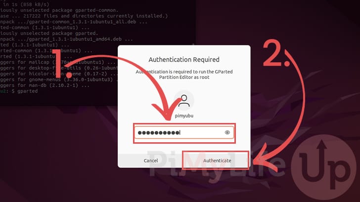 Authenticate to open GParted