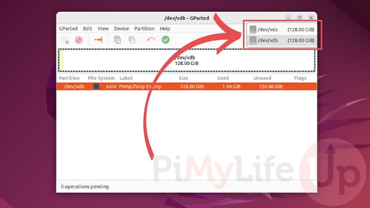 Select Ubuntu Disk to Format using GPArted