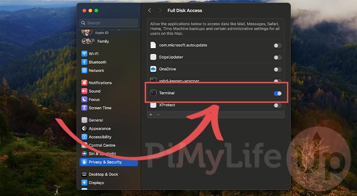 Full Disk Access Enabled for Terminal on Mac