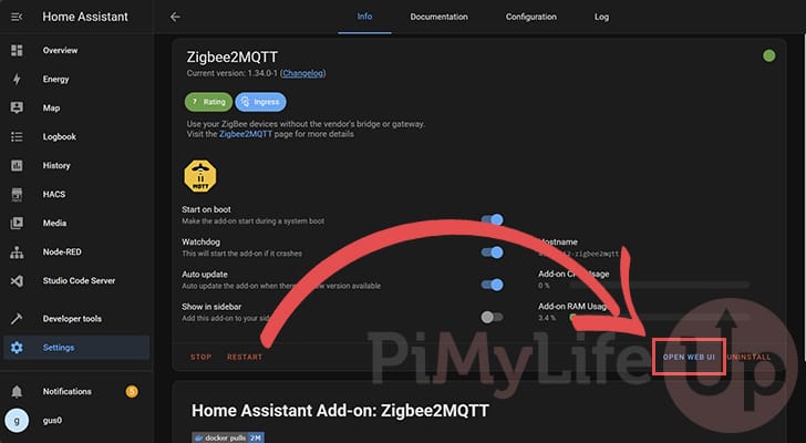 Open Zigbee2MQTT Web UI