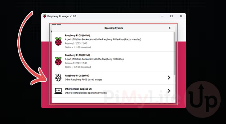 Select OS to install to Raspberry Pi