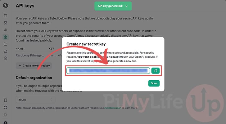 Write down OpenAI API Key to use for the Raspberry Pi DALLE Image Generation