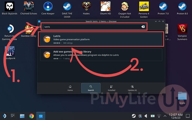 Open Lutris in Discover App on the Steam Deck