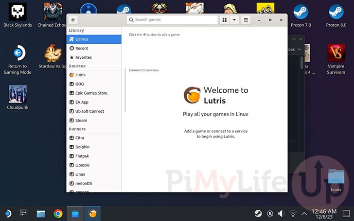 Lutris open on the Steam Deck