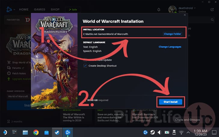 Choose WoW Install Location on the Steam Deck