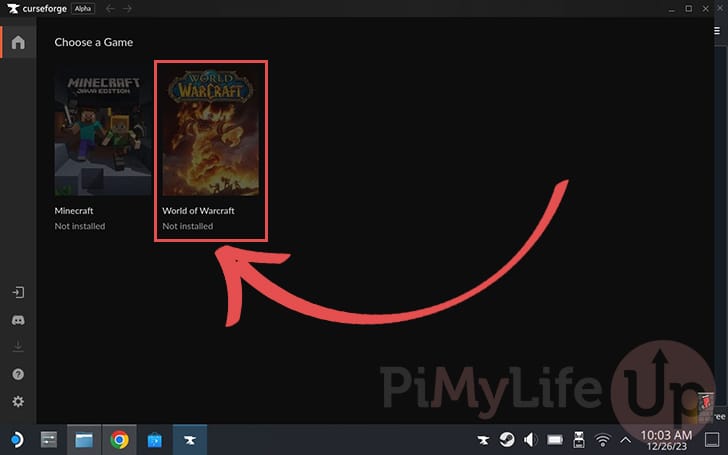 Select WoW in CurseForge on the Steam Deck