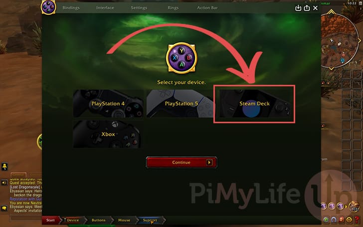 Select Steam Deck as WoW ConsolePort Setting