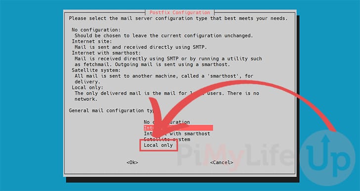 Choose Postfix Setup Choice