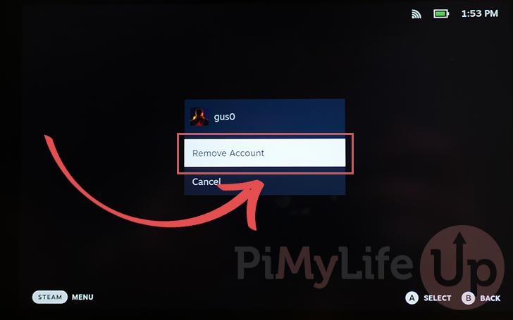 Select the Remove Account Prompt