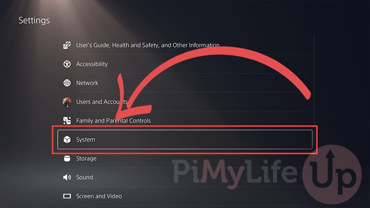 Change to System Settings on the PS5