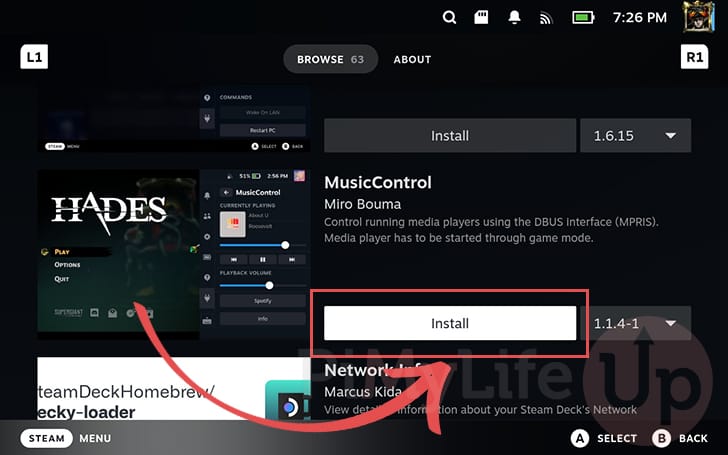 Install the MusicControl plugin to the Steam Deck