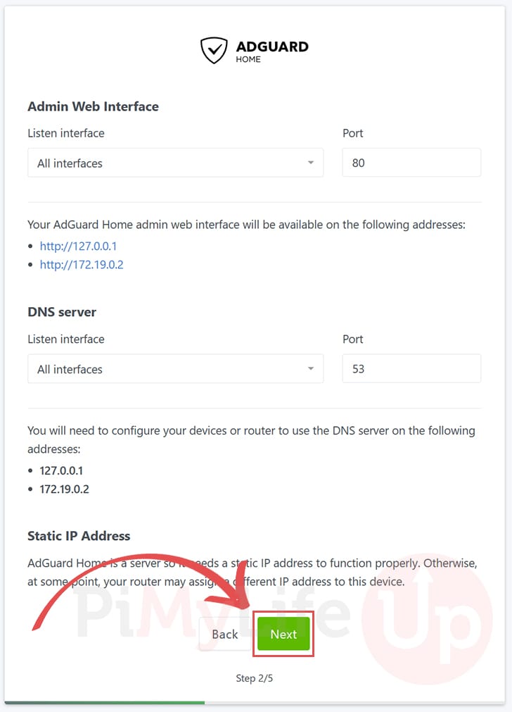 Set Ports for AdGuard Home to use in Docker