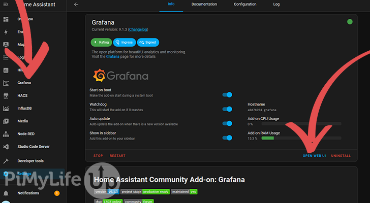 Go to the Grafana Dashboard in Home Assistant