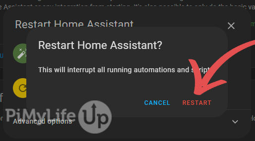 Restart Home Assistant pop-up confirm