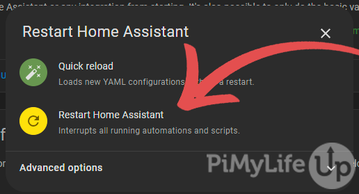 Restart Home Assistant pop-up