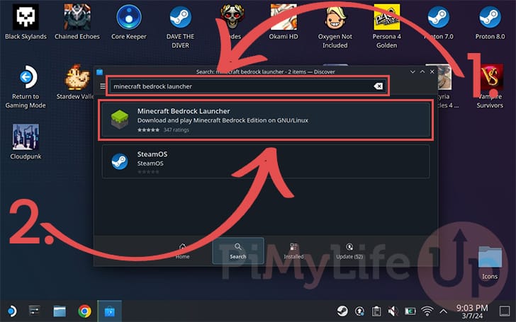 Find the Minecraft Bedrock Launcher on the Steam Deck