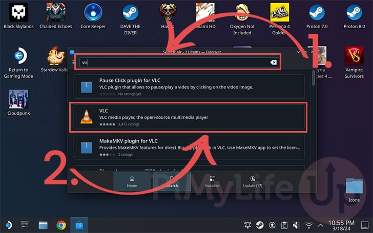 Search for VLC on the Steam Deck