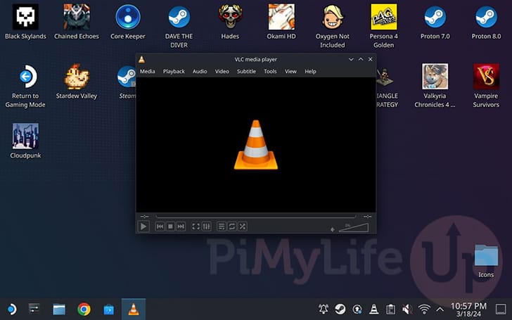 VLC Running in desktop mode on the Steam Deck