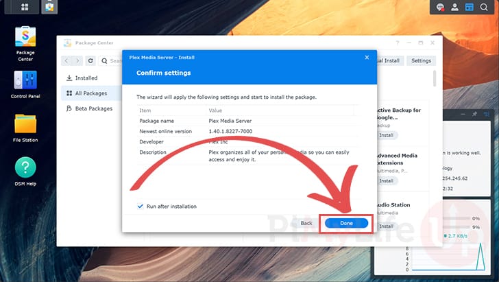 Confirm Installation of Plex to the Synology NAS
