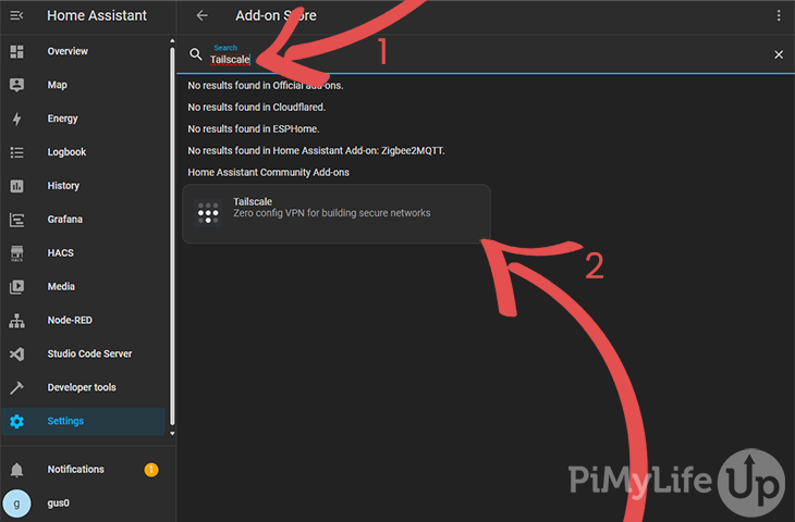 Home Assistant Add-On Store Search for Tailscale