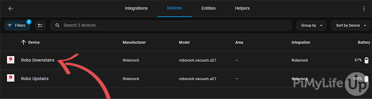 Home Assistant Device list with Roborock