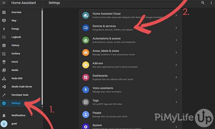 Home Assistant Settings - Devices and Services