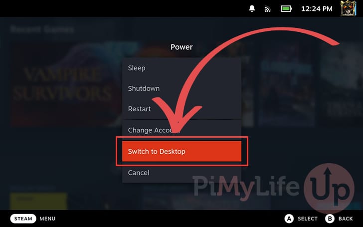 Switch to Steam Deck top Mode