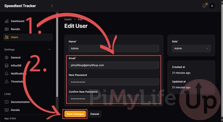 Update default user with new username and password