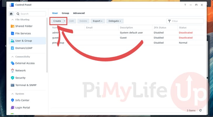 Begin creating Synology NAS users for FTP