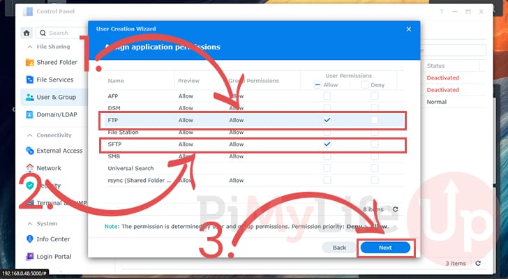 Enable Synology User to access FTP and SFTP