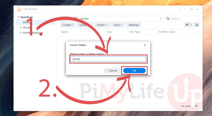 Create folder to store Pi-hole on the Synology NAS