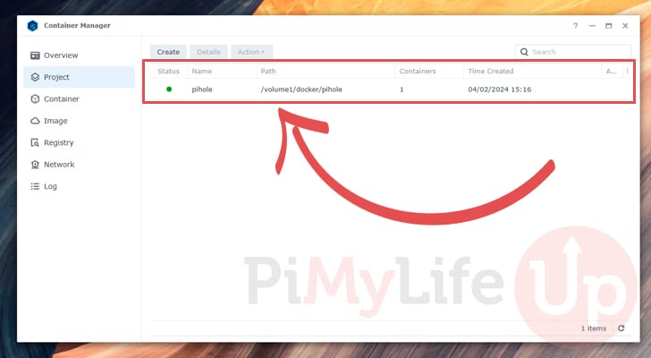 Verify Pi-hole container is running on the Synology NAS