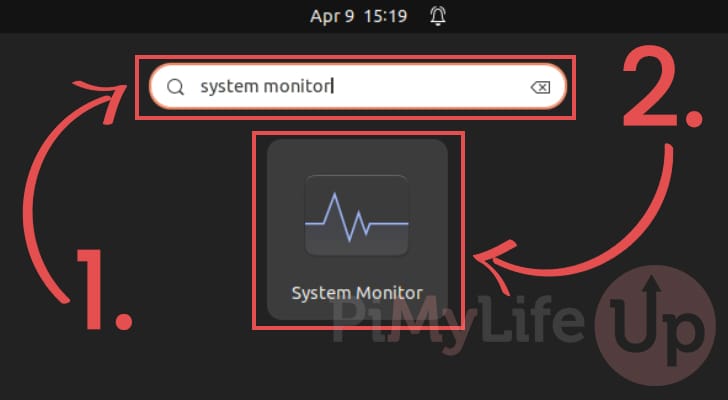 Search for an open System Monitor Task Manager on Ubuntu