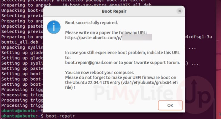 Ubuntu Boot Repair Tool successful