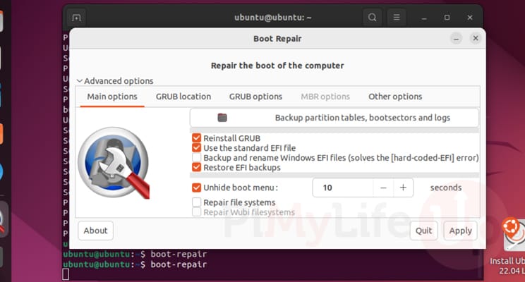 Advanced Ubuntu Boot Repair Tool Options