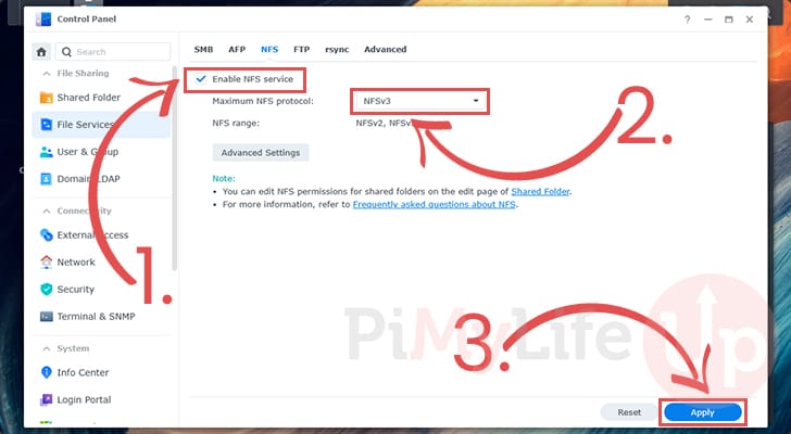 Enable the NFS Service on the Synology NAS