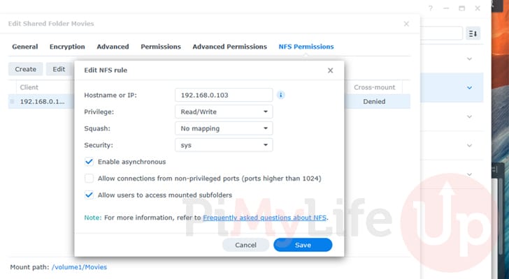 Enable NFS on a Synology NAS