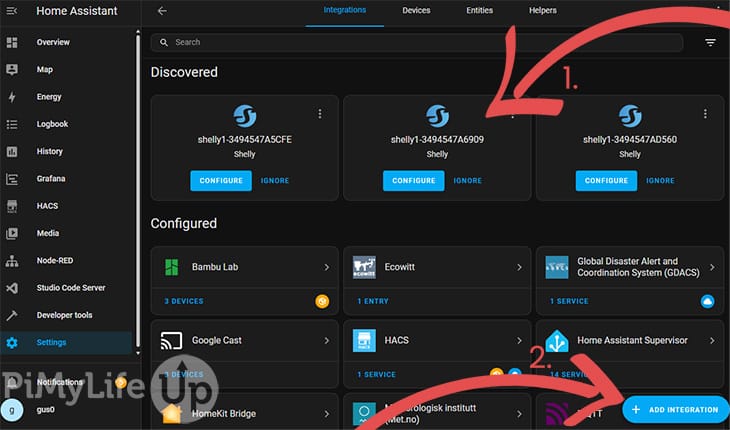 Home Assistant Integrations Page with Shelly