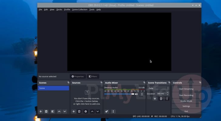 OBS Studio running on the Pi