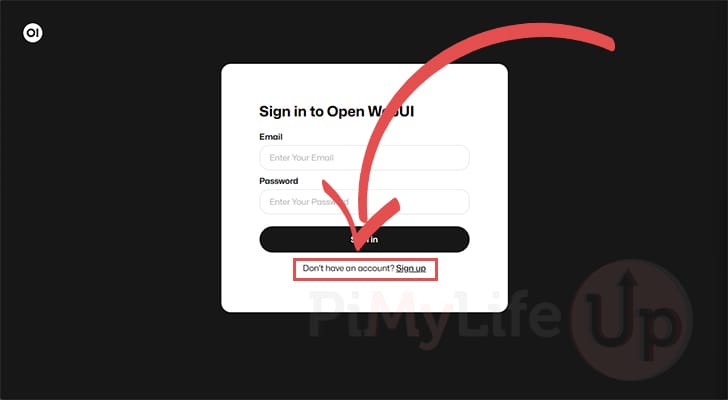 Open sign up screen